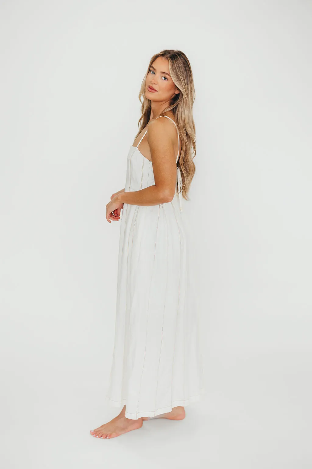 Mei Linen Stitch Maxi Dress in Cream sold by Worth Collective product image thumbnail 4
