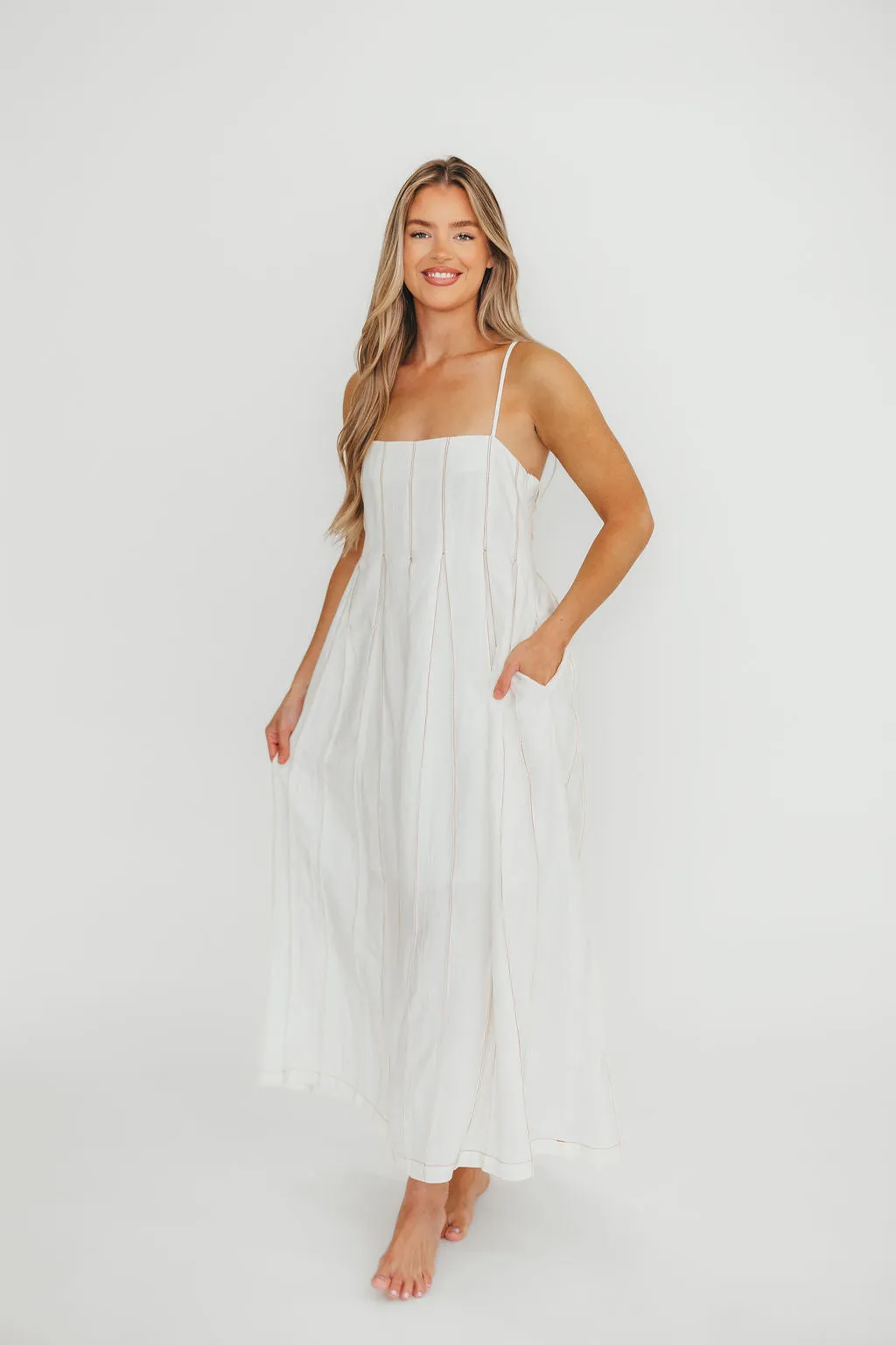 Mei Linen Stitch Maxi Dress in Cream sold by Worth Collective product image thumbnail 3