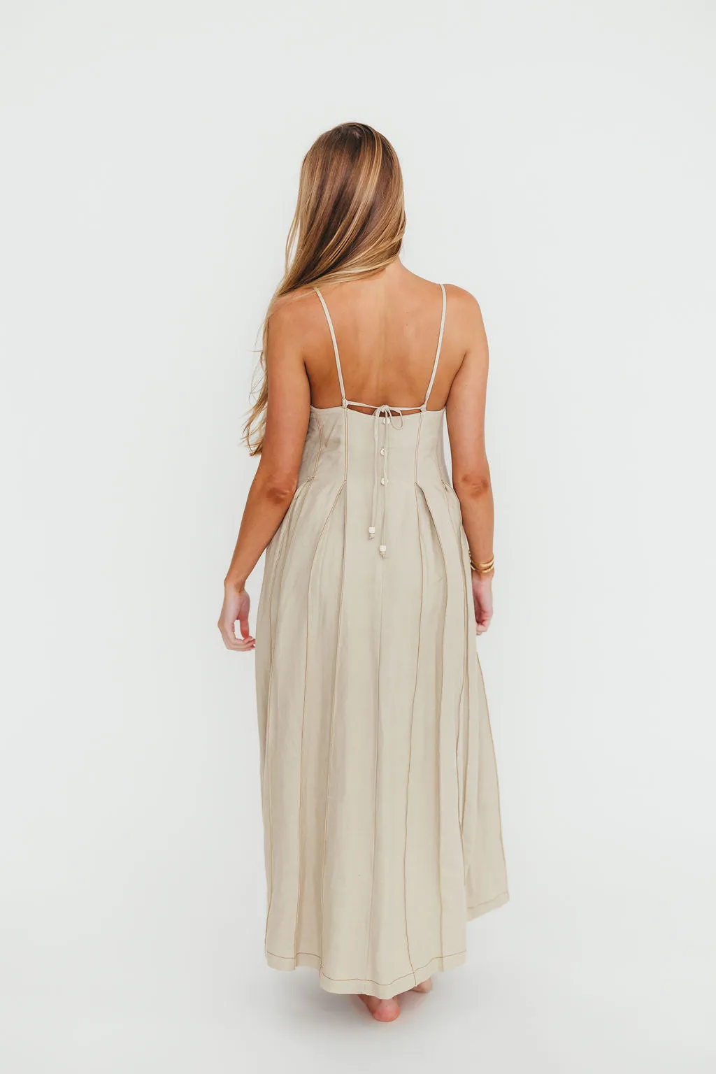 Mei Linen Stitch Maxi Dress in Khaki sold by Worth Collective product image thumbnail 5