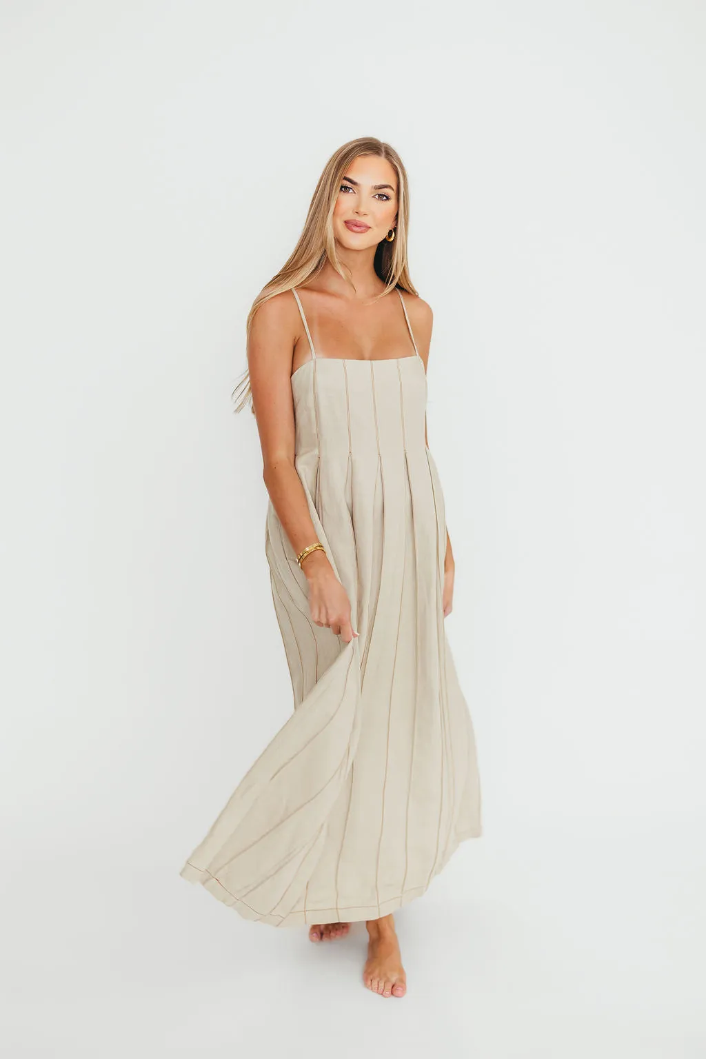 Mei Linen Stitch Maxi Dress in Khaki sold by Worth Collective product image thumbnail 2