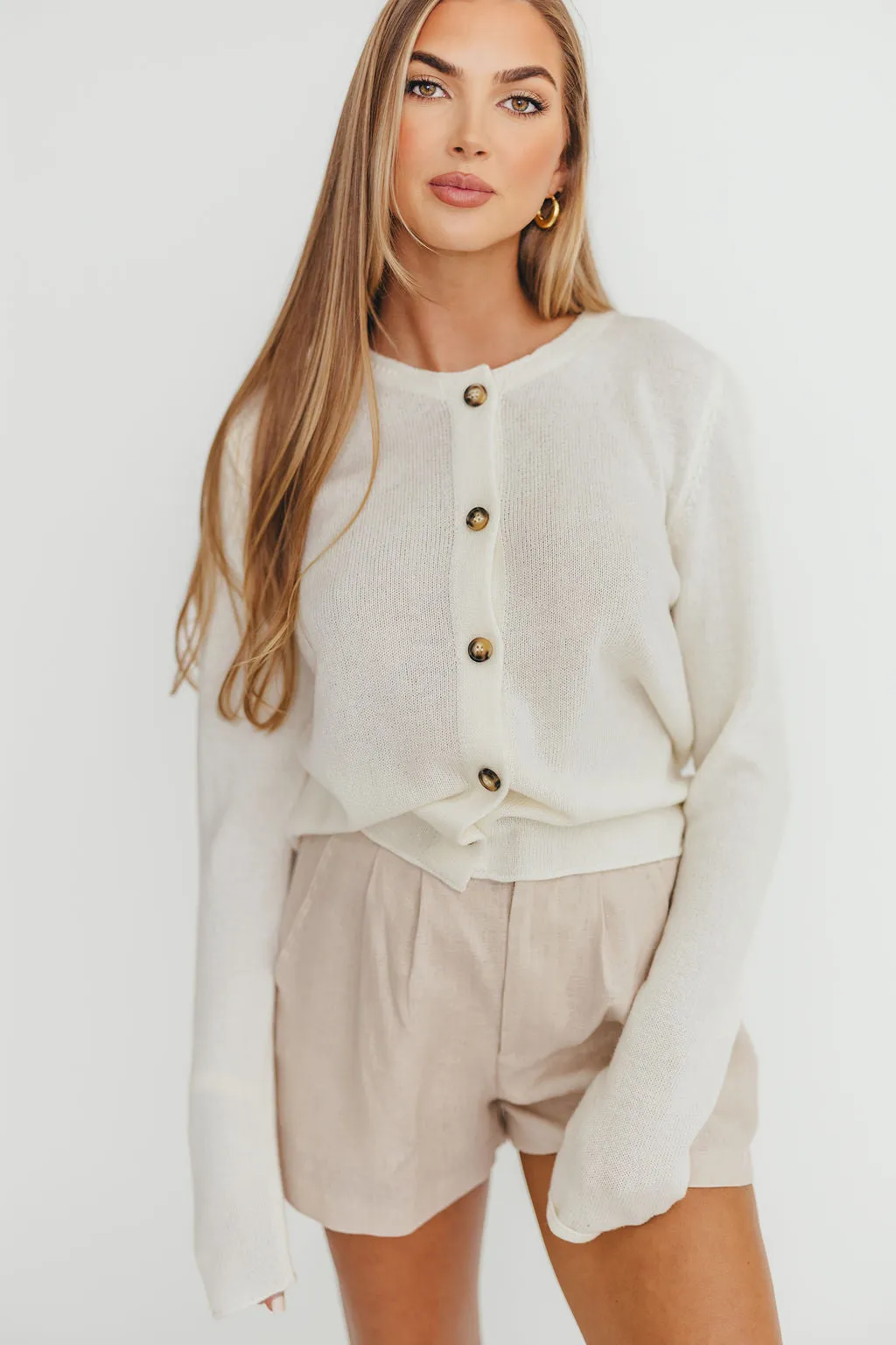 Jolie 100% Linen Shorts in Light Khaki sold by Worth Collective product image thumbnail 3