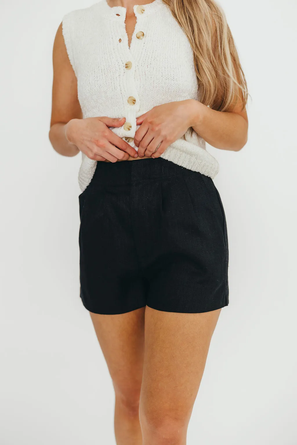Jolie 100% Linen Shorts in Black sold by Worth Collective