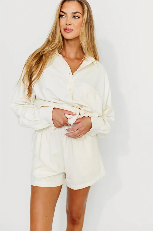 Celia Shirt and Short Set in Ivory sold by Worth Collective