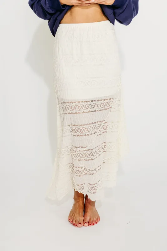 Blaine Lace Knitted Maxi Skirt in Cream sold by Worth Collective