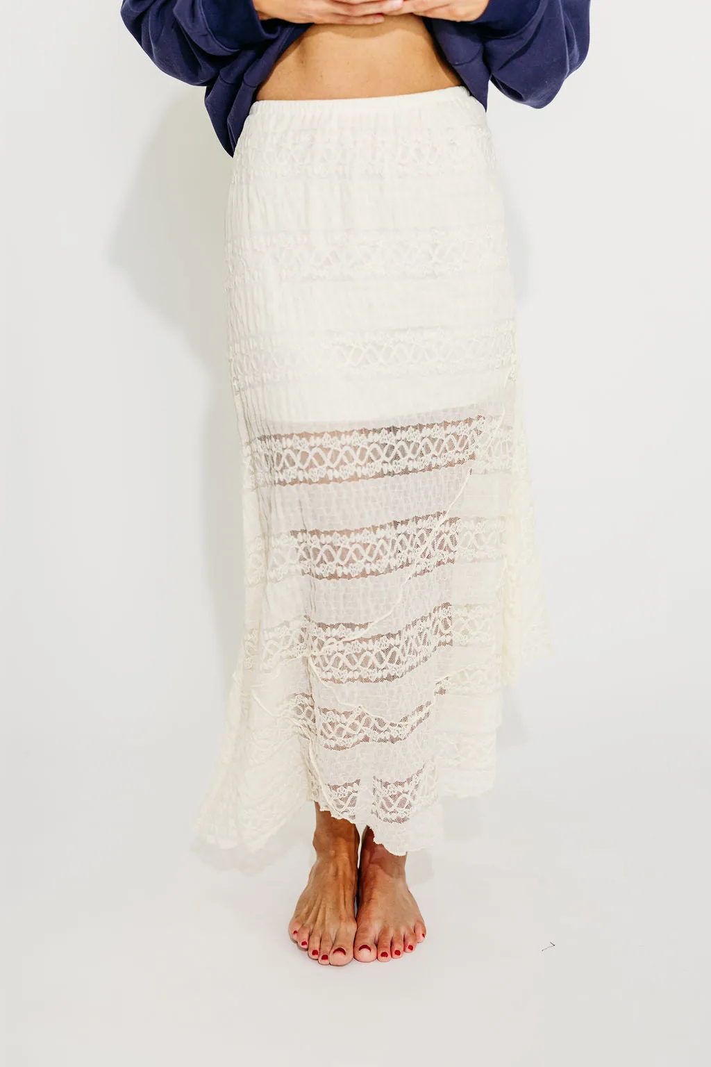 Blaine Lace Knitted Maxi Skirt in Cream sold by Worth Collective