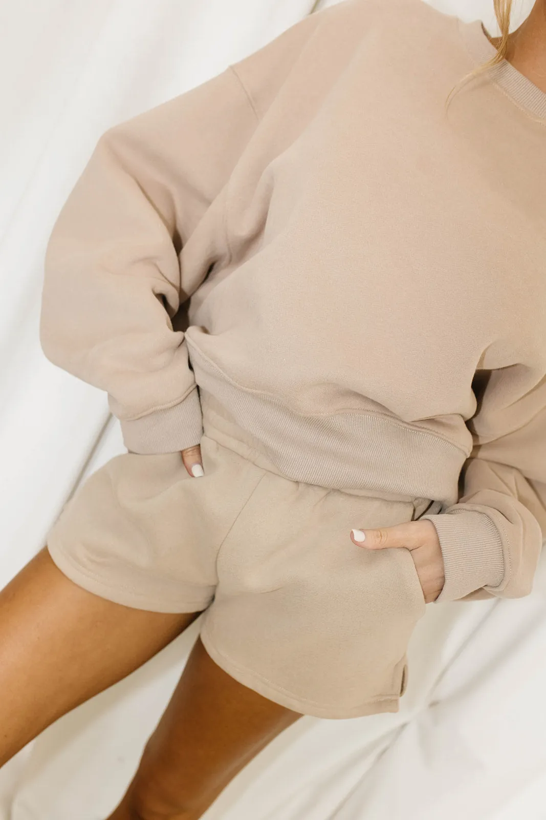 Comfy Cozy High Waisted Sweat Shorts in Mocha - Top Sold Separately sold by Worth Collective product image thumbnail 4