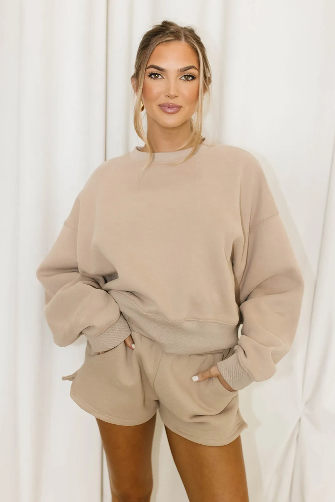 Comfy Cozy High Waisted Sweat Shorts in Mocha - Top Sold Separately sold by Worth Collective product image thumbnail 5