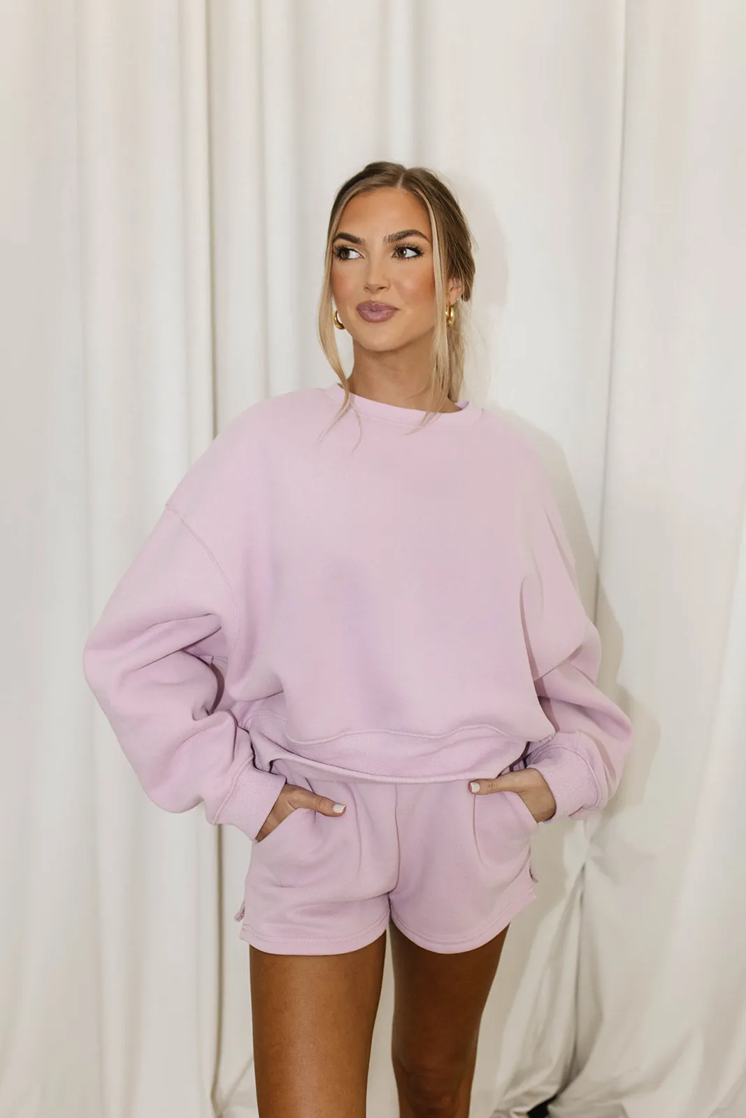 Comfy Cozy High Waisted Sweat Shorts in Lilac - Top Sold Separately sold by Worth Collective product image thumbnail 2