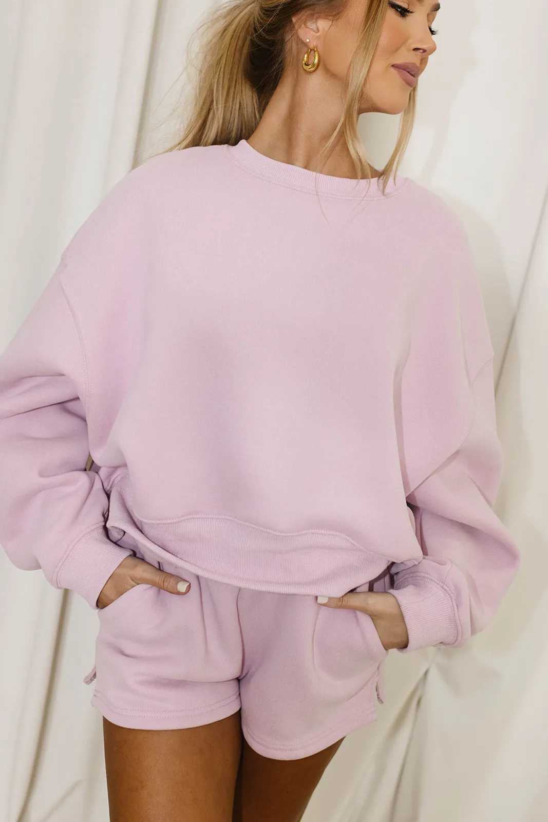 Comfy Cozy High Waisted Sweat Shorts in Lilac - Top Sold Separately sold by Worth Collective