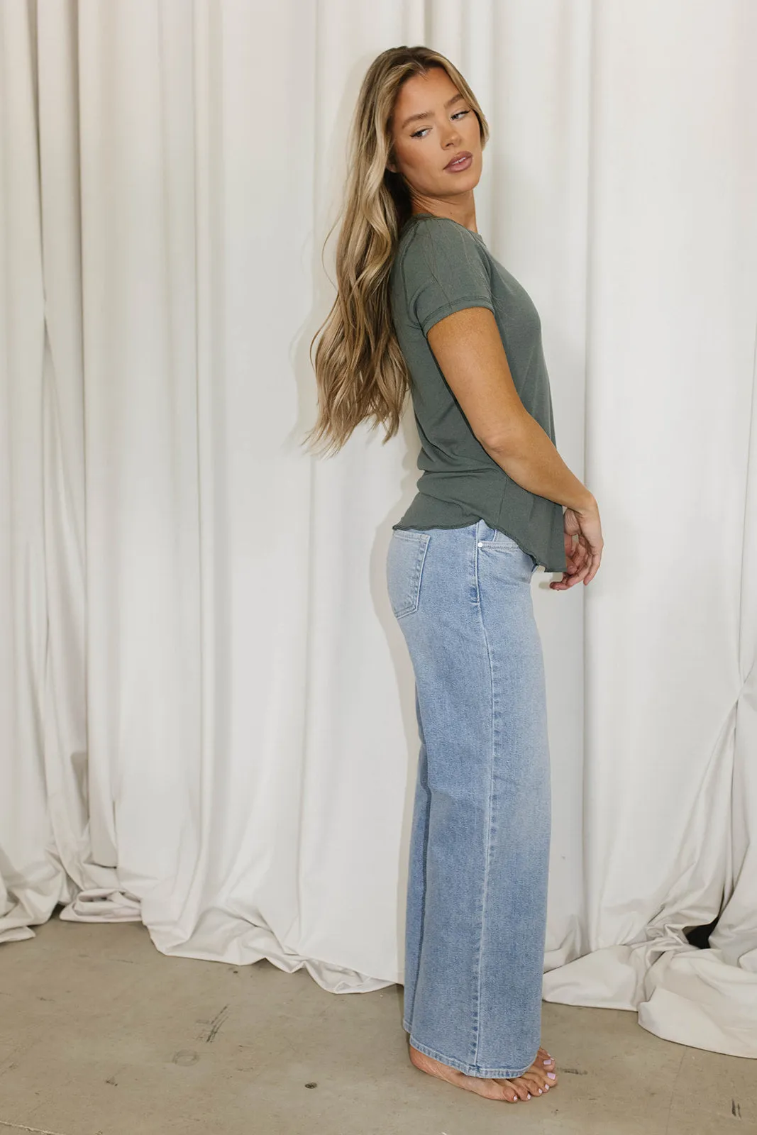 Phoenix Ribbed Knit Tee in Teal Green sold by Worth Collective product image thumbnail 3