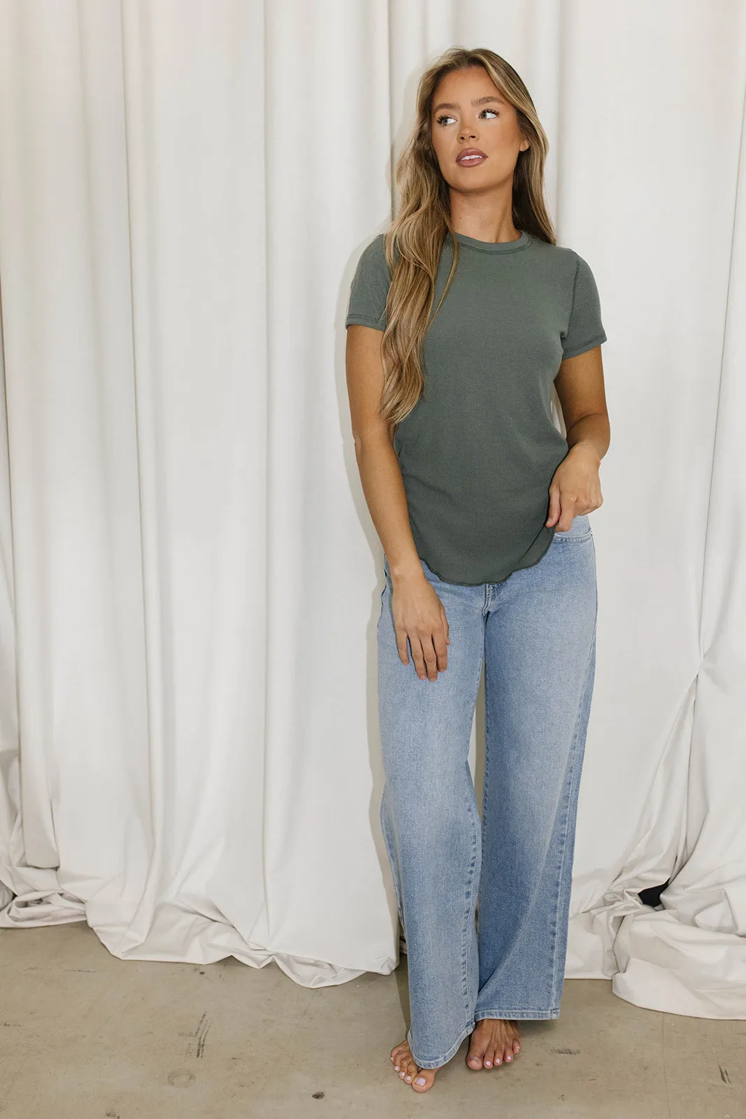 Phoenix Ribbed Knit Tee in Teal Green sold by Worth Collective product image thumbnail 2