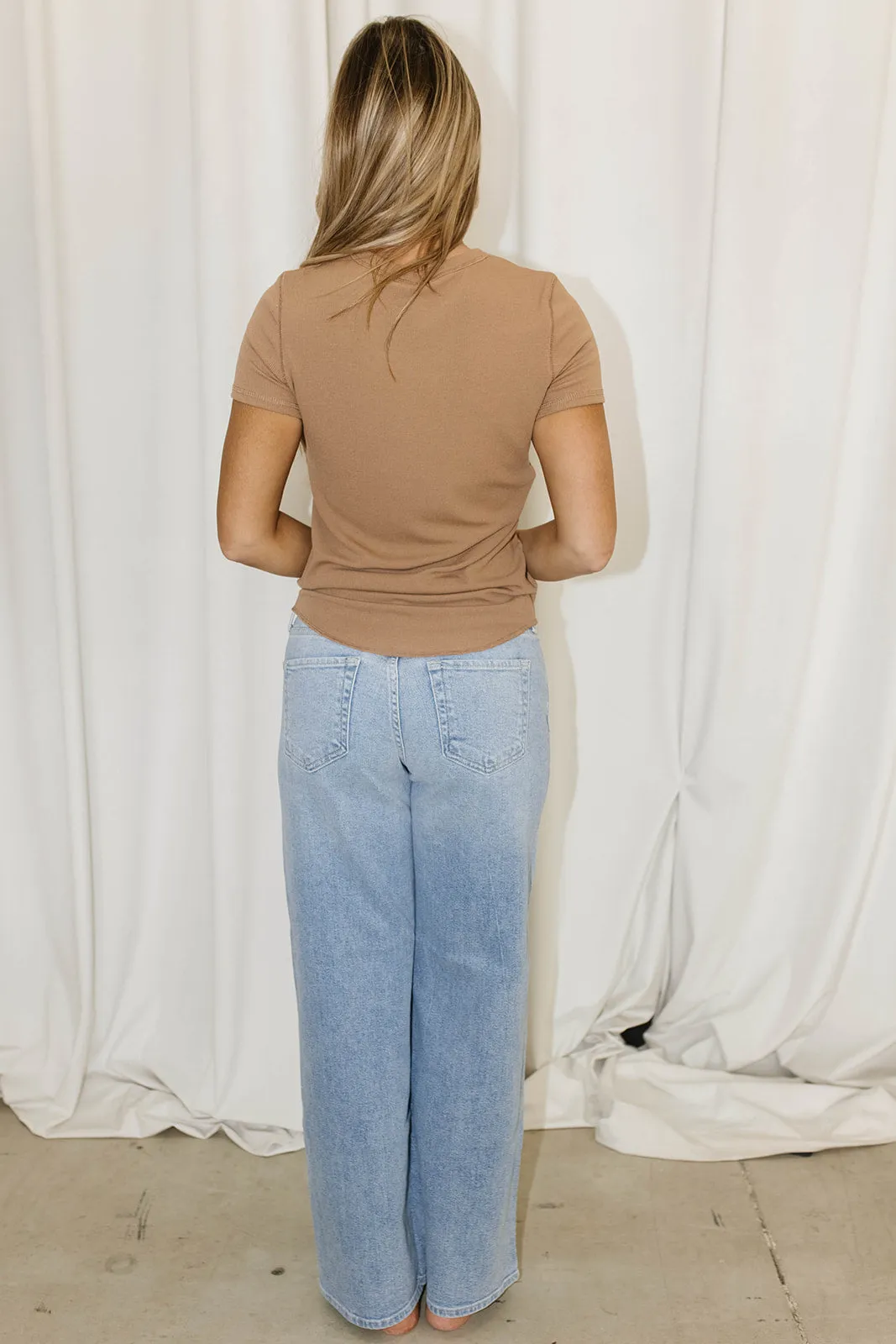 Phoenix Ribbed Knit Tee in Camel sold by Worth Collective product image thumbnail 4