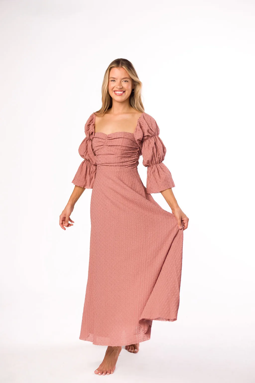 *FINAL SALE* Corrine Tiered Sleeve Maxi Dress with Pockets in Dusty Mauve - Bump Friendly sold by Worth Collective