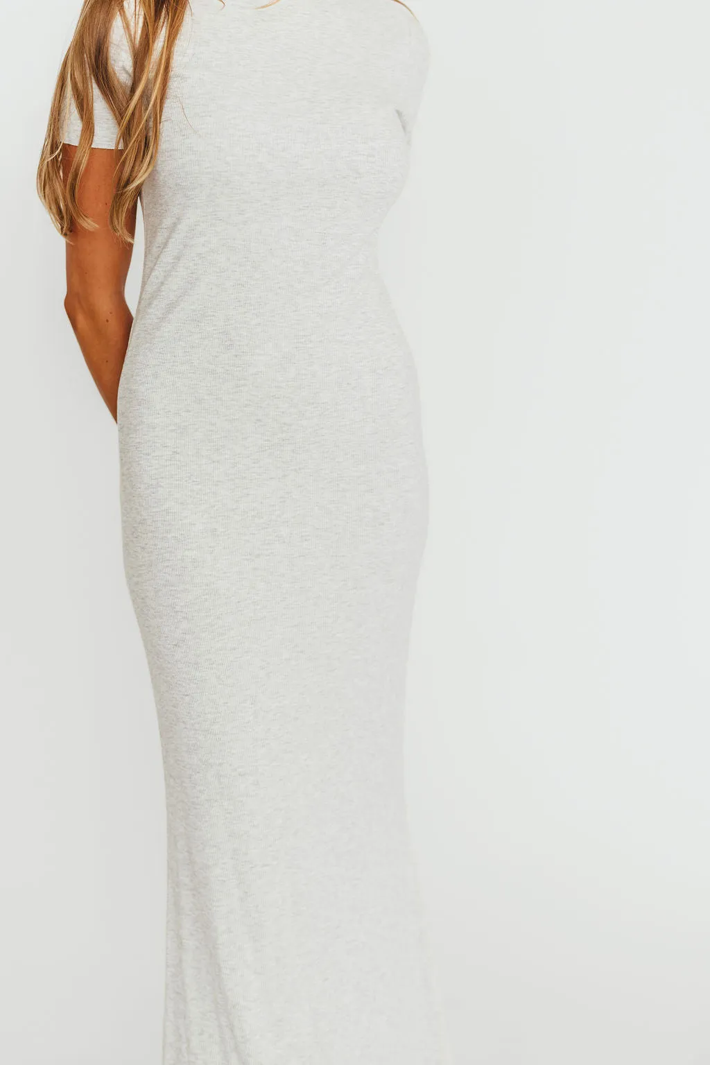 The Charlie Ribbed Maxi Dress in Light Heather Grey -Bump Friendly sold by Worth Collective product image thumbnail 2