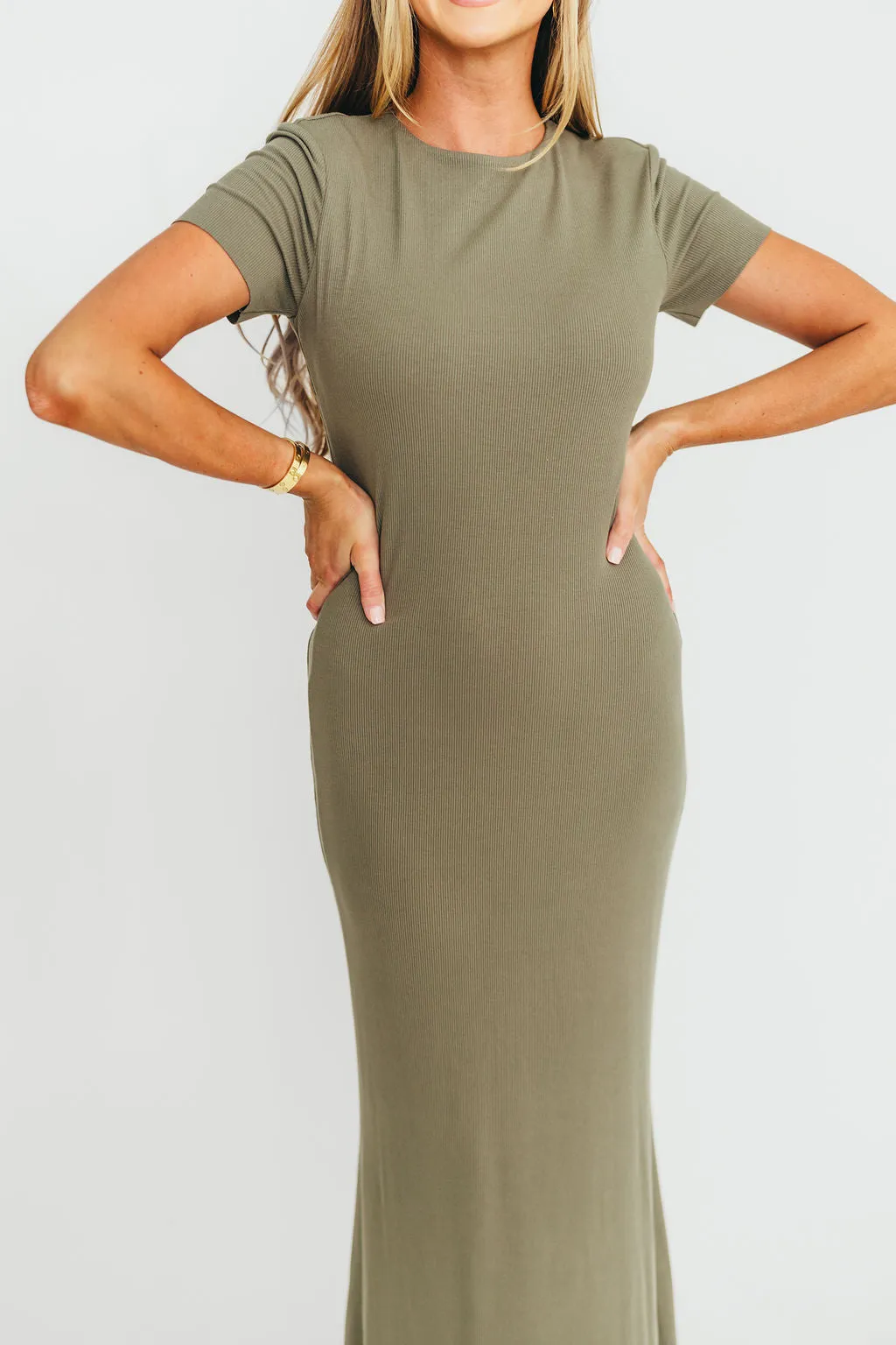 The Charlie Ribbed Maxi Dress in Dusty Olive Green - Bump Friendly sold by Worth Collective product image thumbnail 3