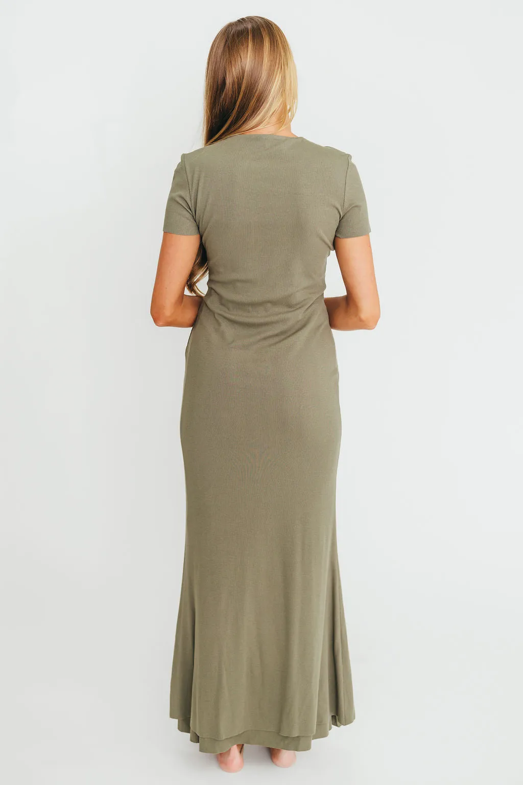 The Charlie Ribbed Maxi Dress in Dusty Olive Green - Bump Friendly sold by Worth Collective product image thumbnail 5