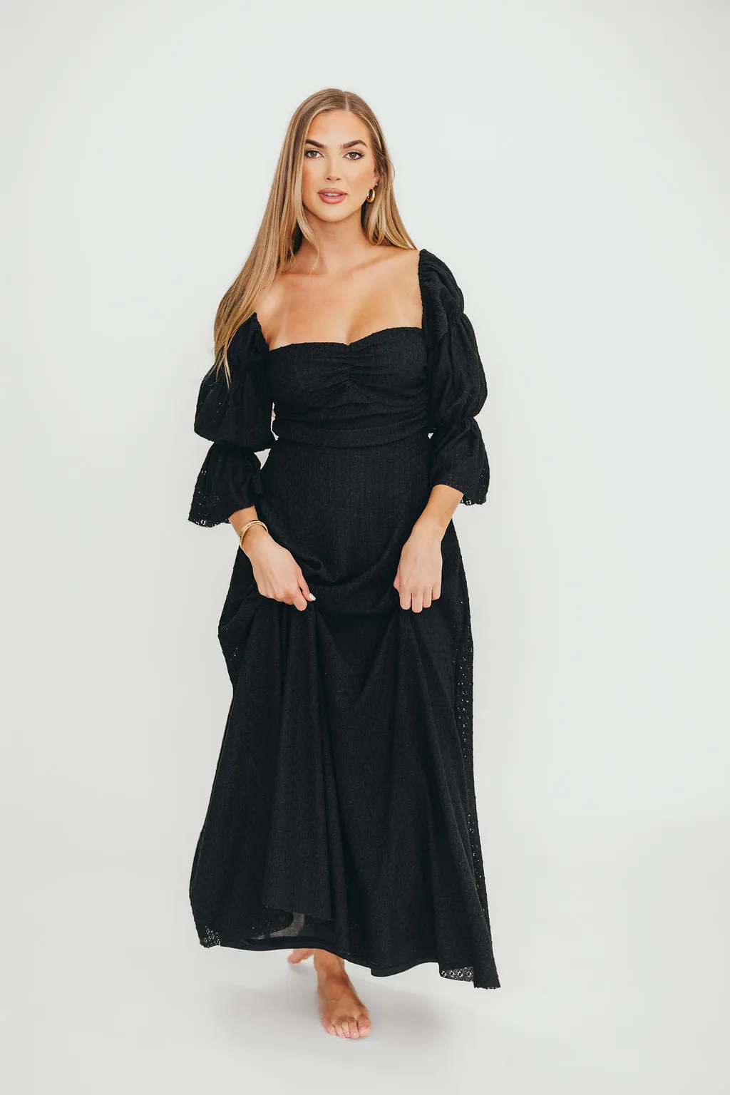 Corrine Tiered Sleeve Maxi Dress with Pockets in Black - Bump Friendly sold by Worth Collective product image thumbnail 2