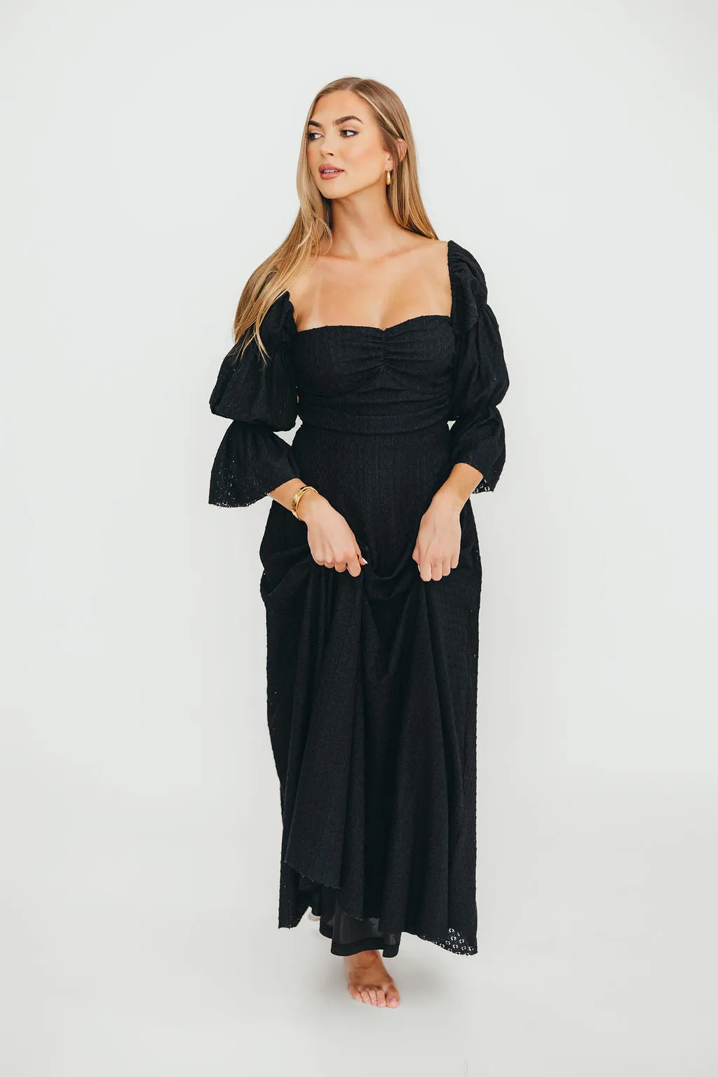Corrine Tiered Sleeve Maxi Dress with Pockets in Black - Bump Friendly sold by Worth Collective product image thumbnail 5