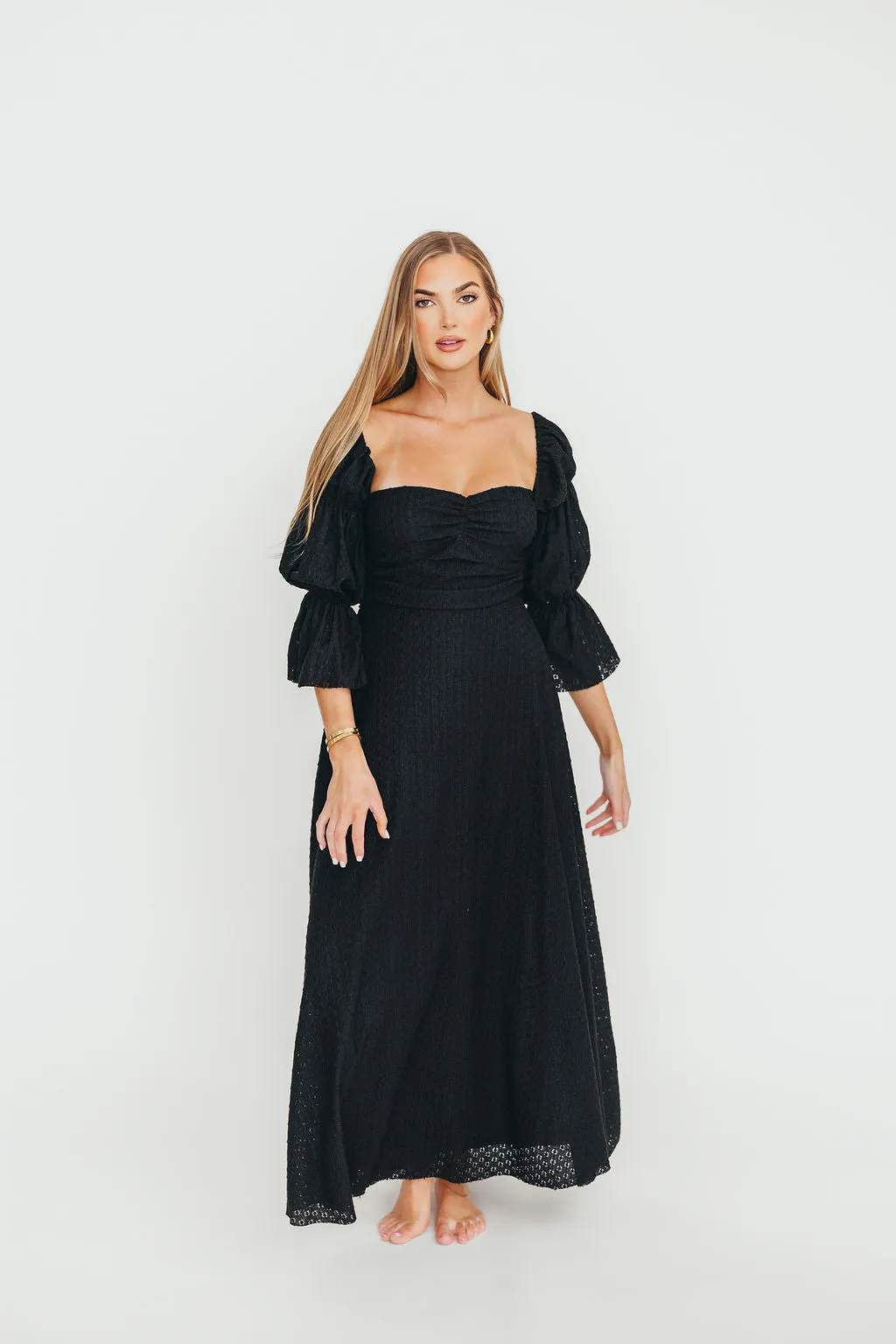 Corrine Tiered Sleeve Maxi Dress with Pockets in Black - Bump Friendly sold by Worth Collective product image thumbnail 4