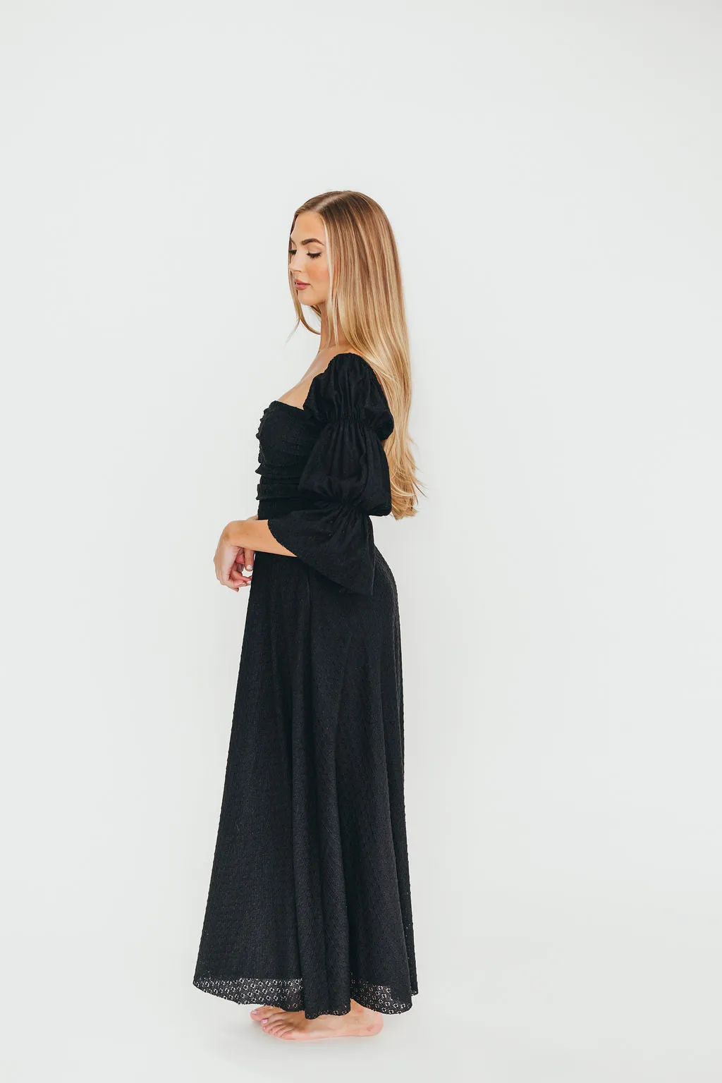 Corrine Tiered Sleeve Maxi Dress with Pockets in Black - Bump Friendly sold by Worth Collective product image thumbnail 3