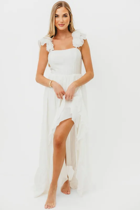 Noelle High Slit Maxi Dress in White made by Storia