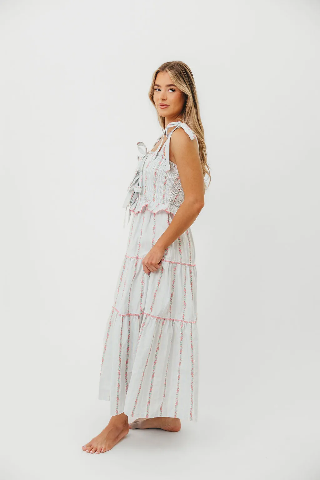 Tamara Tiered Floral Embroidered Maxi Dress in Pink Flower *Final-Sale* sold by Worth Collective product image thumbnail 3