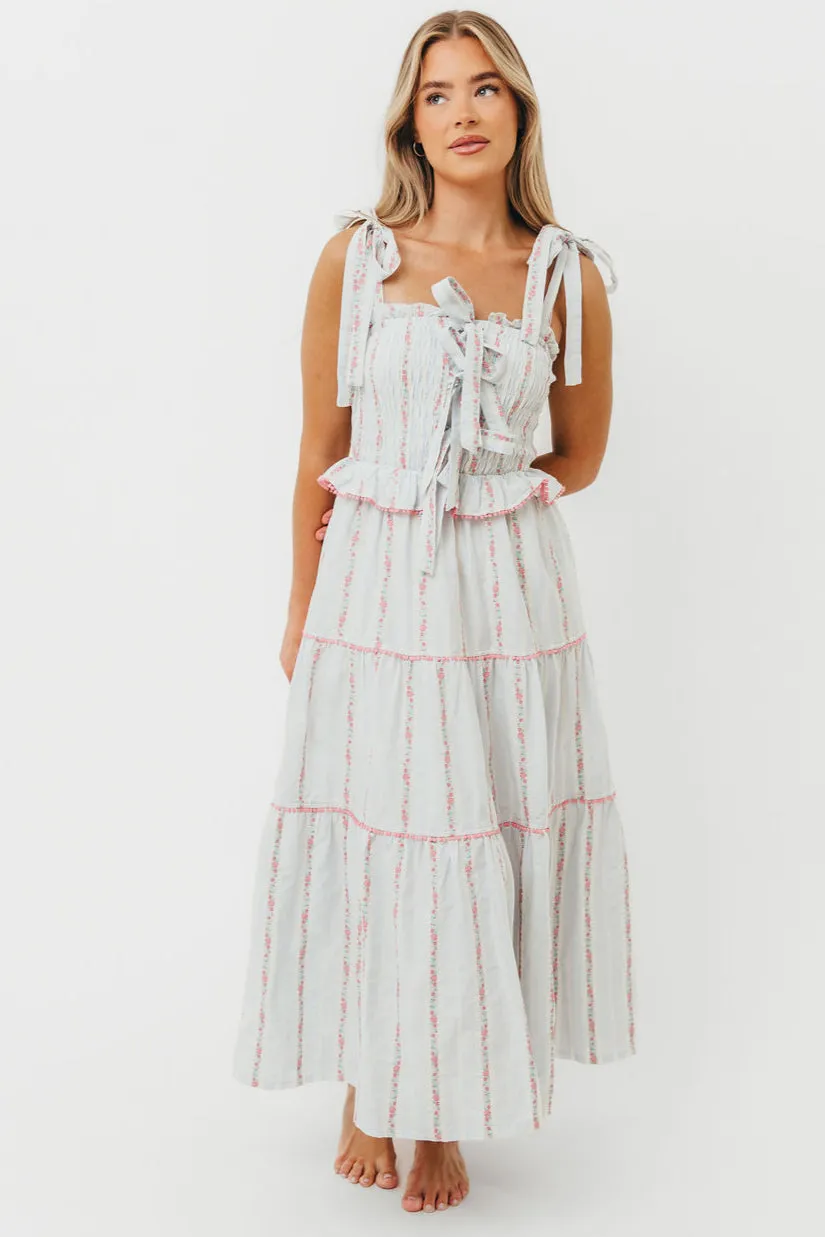Tamara Tiered Floral Embroidered Maxi Dress in Pink Flower *Final-Sale* sold by Worth Collective
