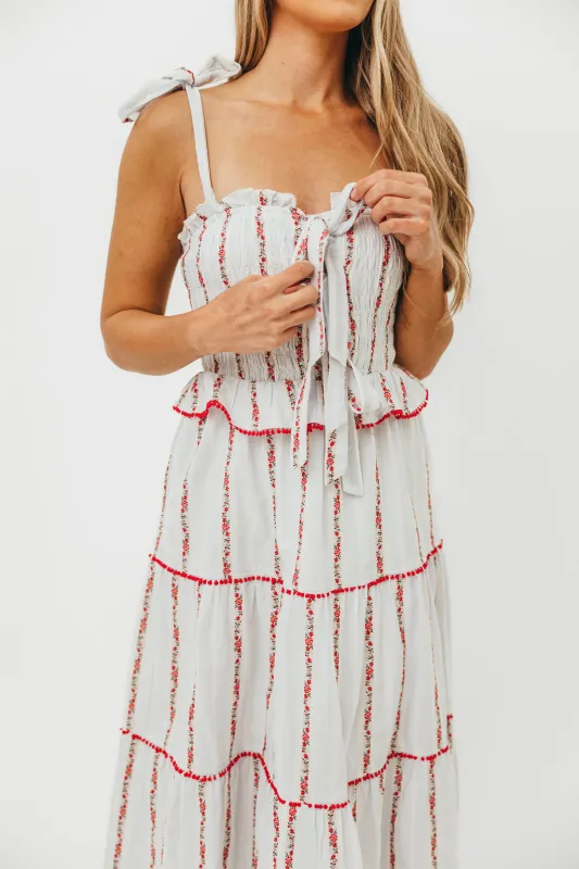 Tamara Tiered Floral Embroidered Maxi Dress in Red Flower made by Listicle