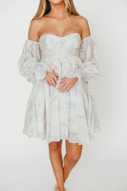 Kennedy Floral Mini Dress in Blue- Bump Friendly *Final-Sale* sold by Worth Collective