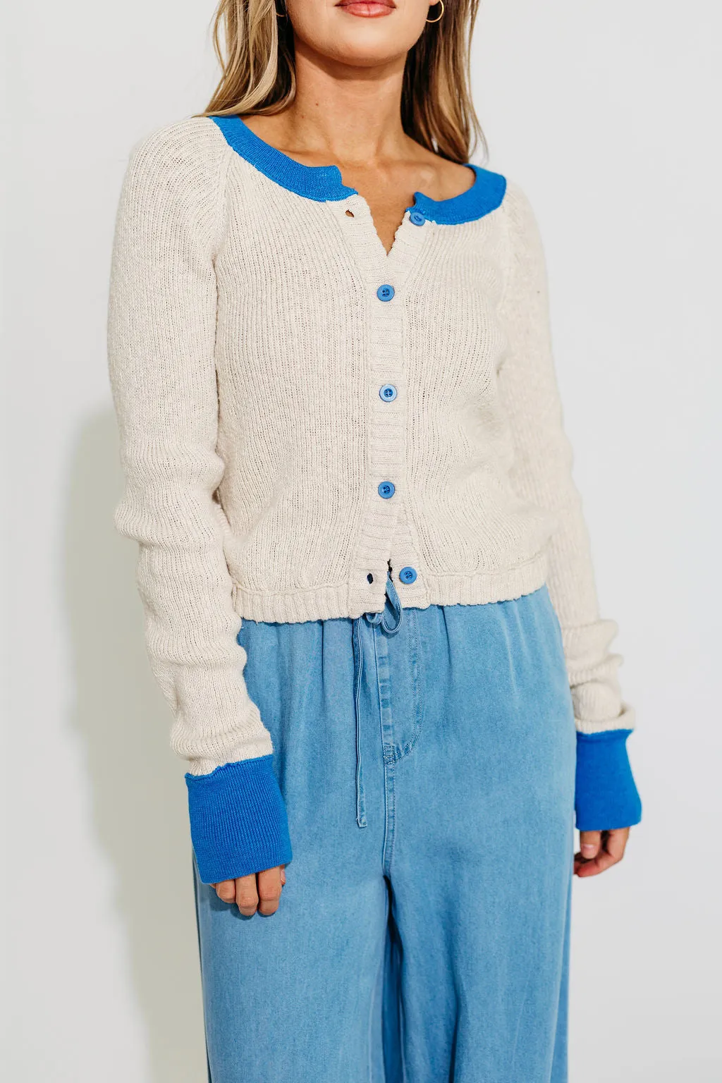 Bleu Marie Cardigan in Taupe Blue sold by Worth Collective product image thumbnail 2