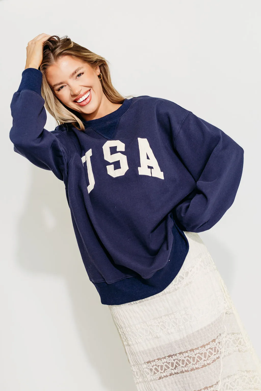 USA 100% Cotton Terry Pullover in Navy *Final-Sale* sold by Worth Collective product image thumbnail 2