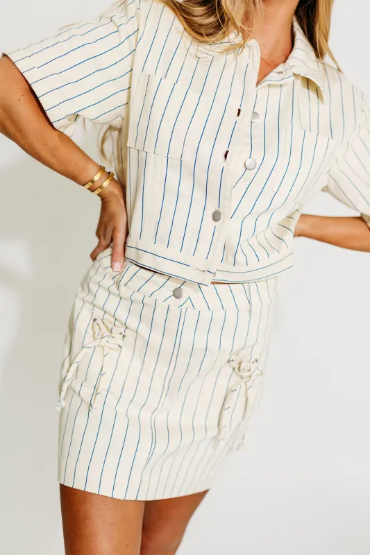 Eden Striped Short Sleeve Jacket in Blue sold by Worth Collective