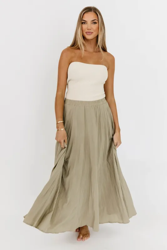 Apolline Crinkle Maxi Skirt in Sage sold by Worth Collective
