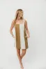 Kenya 100% Linen Color Block Mini Dress in Olive/Oatmeal sold by Worth Collective