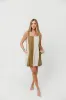 Kenya 100% Linen Color Block Mini Dress in Olive/Oatmeal sold by Worth Collective