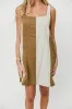 Kenya 100% Linen Color Block Mini Dress in Olive/Oatmeal sold by Worth Collective