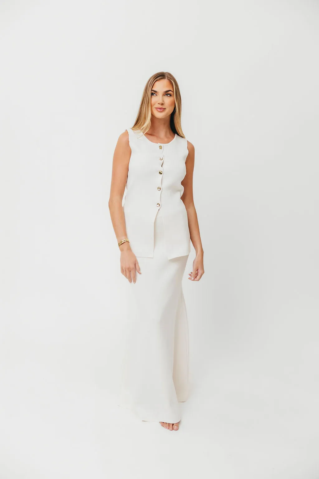 Premium Lauri Sleeveless Button Down Top and Maxi Skirt Set in Off White *Final-Sale* sold by Worth Collective product image thumbnail 5