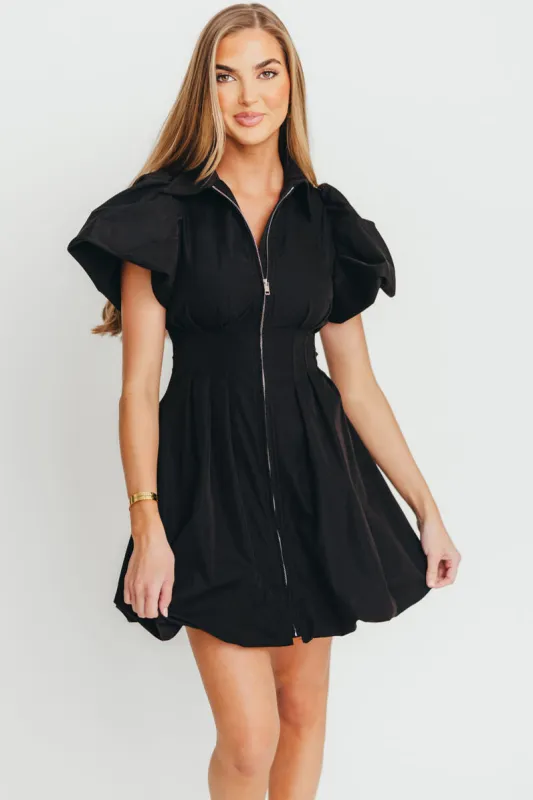 Melissa Bubble Sleeve Mini Dress in Black sold by Worth Collective