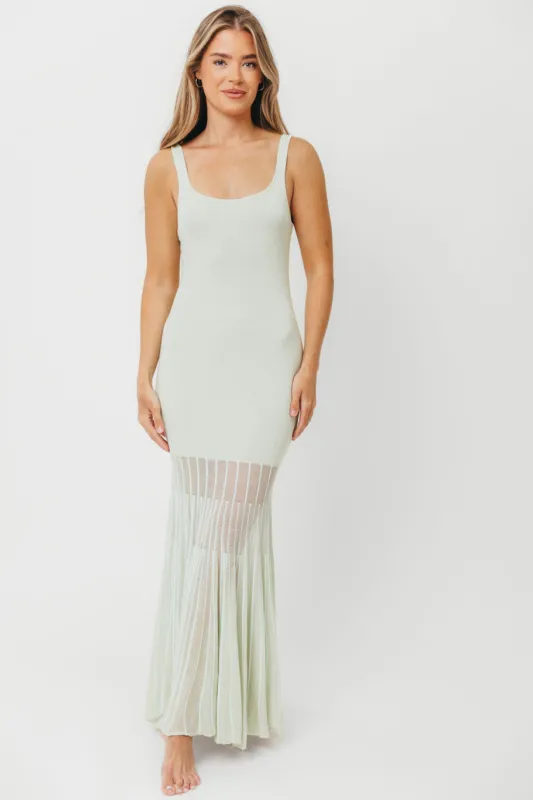 Yolanda Sleeveless Sweater Maxi Dress with Sheer Mesh Skirt in Mint sold by Worth Collective