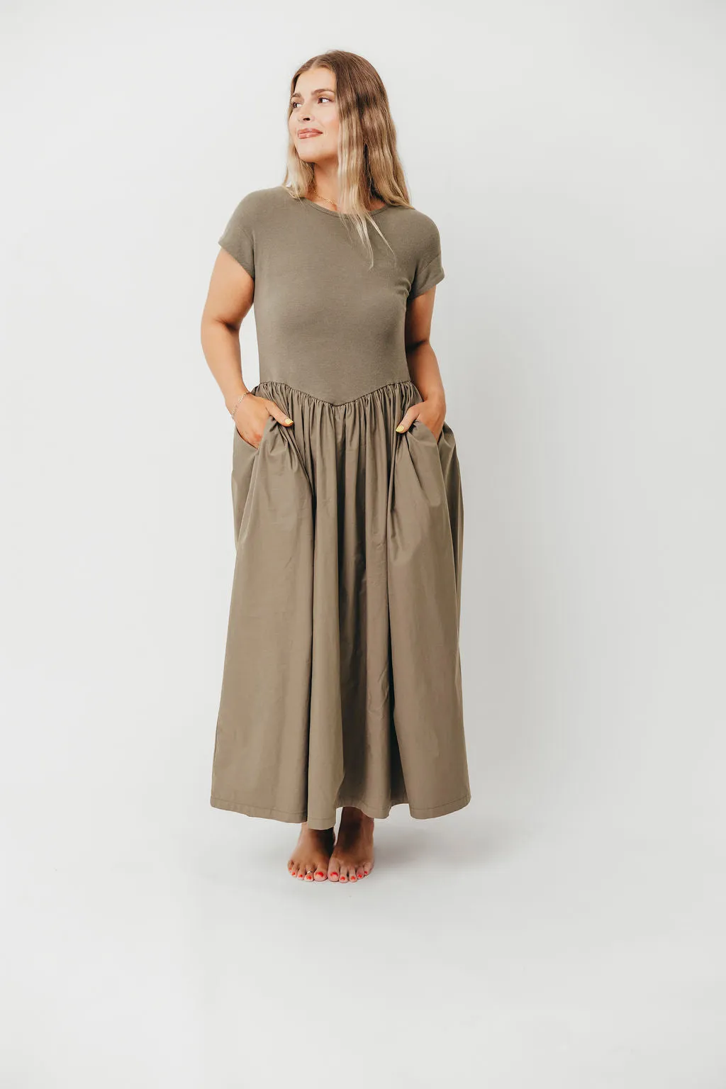 Dolores Rib and Woven Skirt Combo Dress in Olive sold by Worth Collective product image thumbnail 5