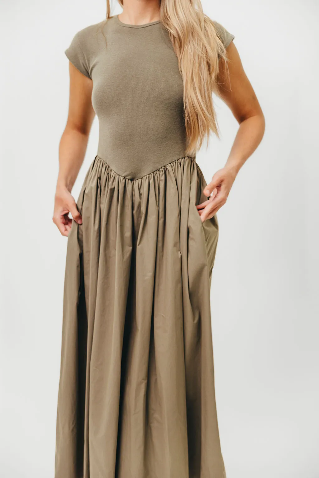 Dolores Rib and Woven Skirt Combo Dress in Olive sold by Worth Collective product image thumbnail 2