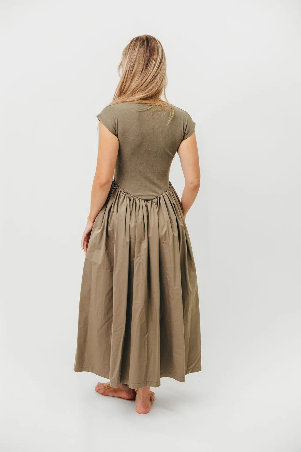 Dolores Rib and Woven Skirt Combo Dress in Olive sold by Worth Collective product image thumbnail 4