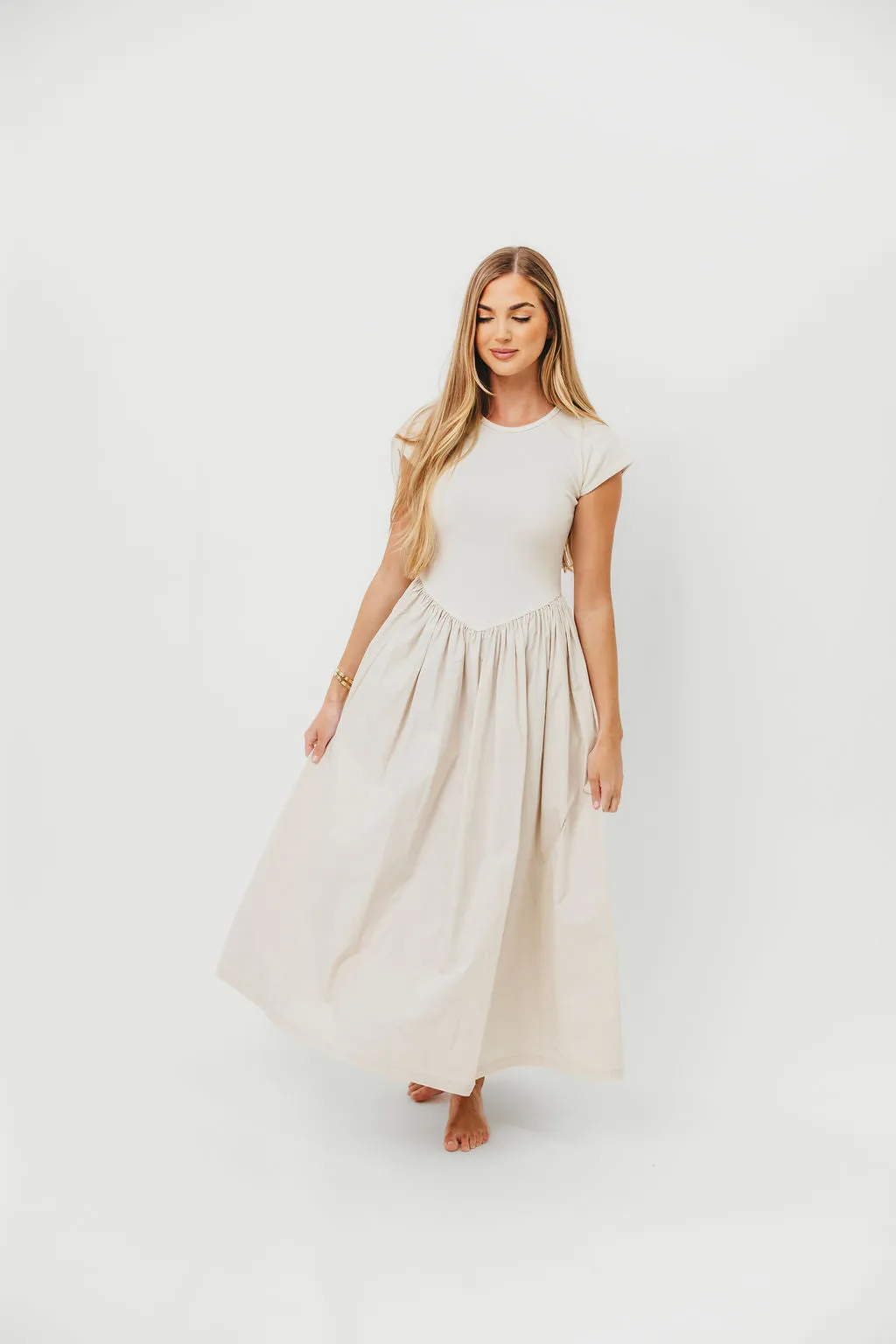 Dolores Rib and Woven Skirt Combo Dress in Cream sold by Worth Collective product image thumbnail 4