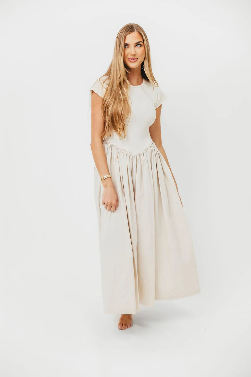 Dolores Rib and Woven Skirt Combo Dress in Cream sold by Worth Collective product image thumbnail 5