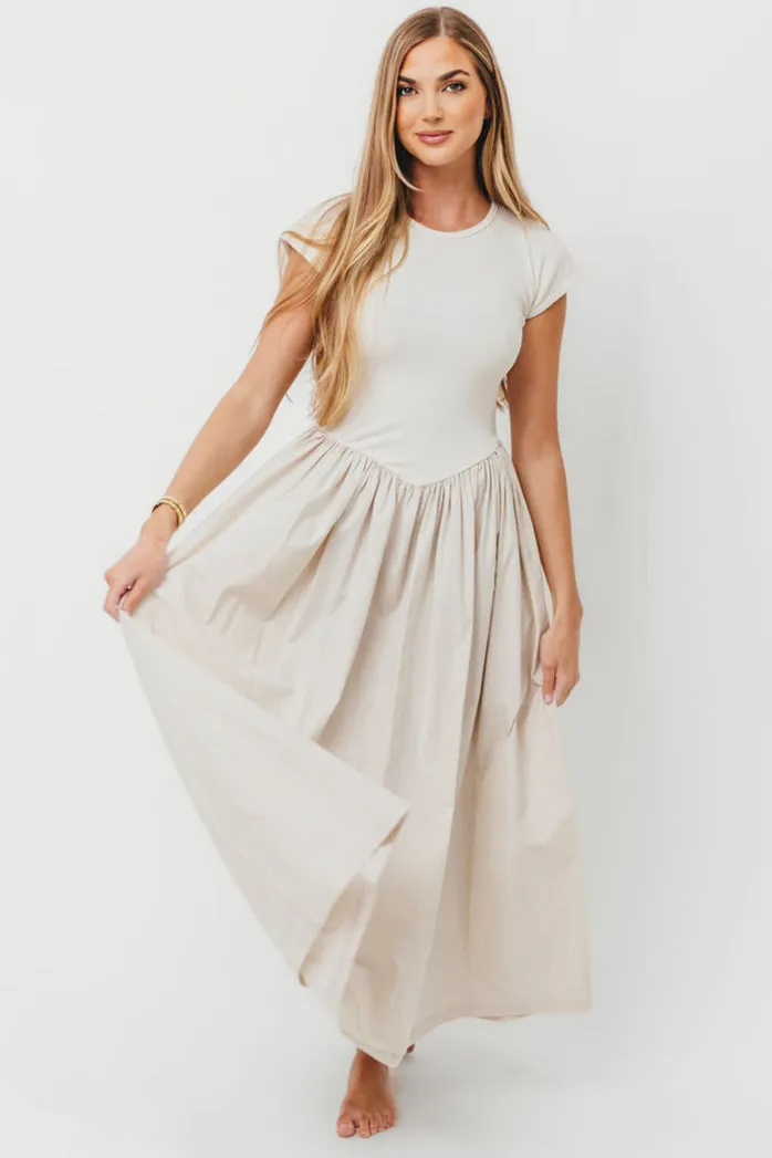 Dolores Rib and Woven Skirt Combo Dress in Cream sold by Worth Collective