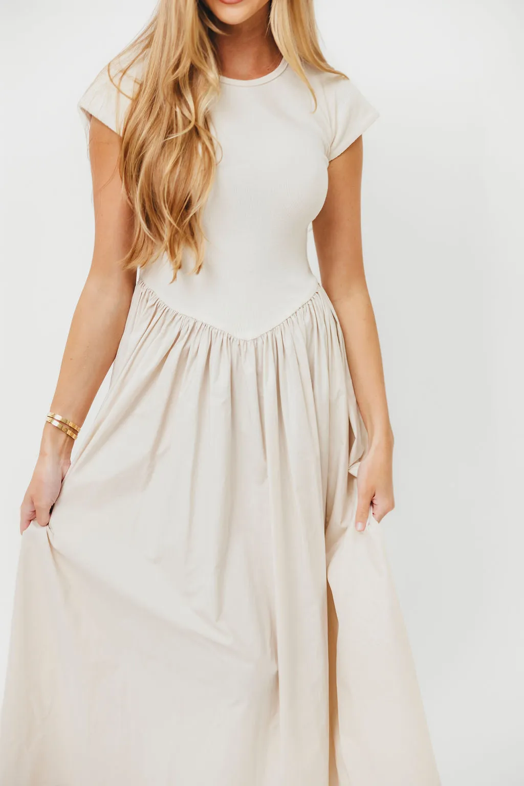 Dolores Rib and Woven Skirt Combo Dress in Cream sold by Worth Collective product image thumbnail 2