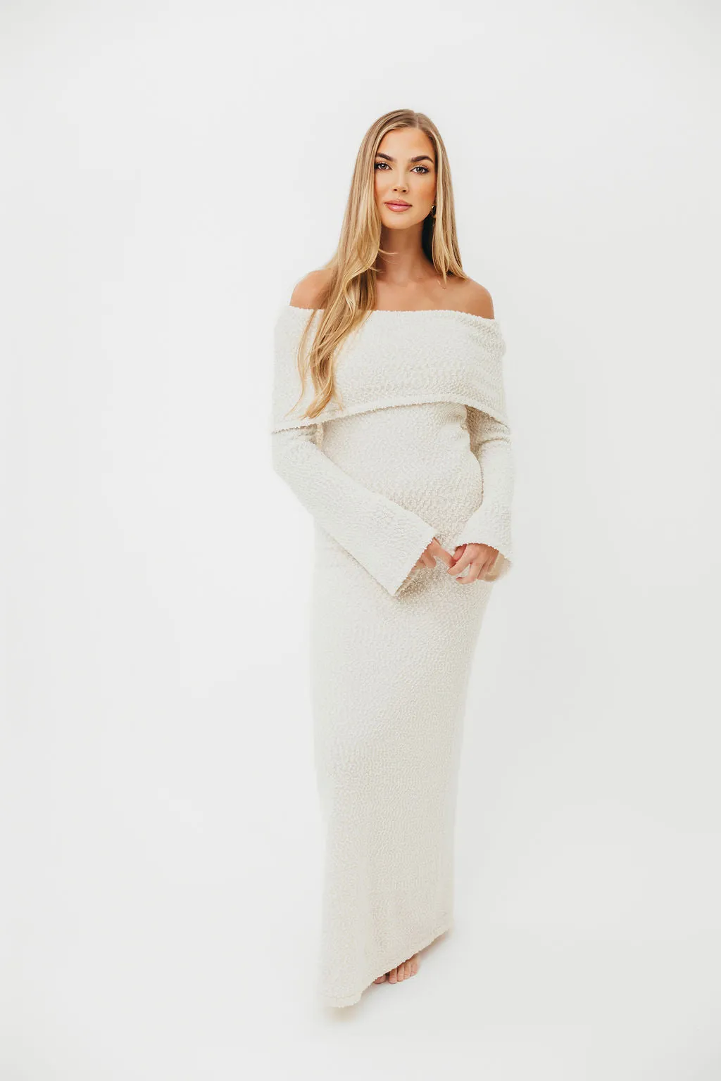 Nora Knit Maxi Dress in Ivory - Bump Friendly sold by Worth Collective