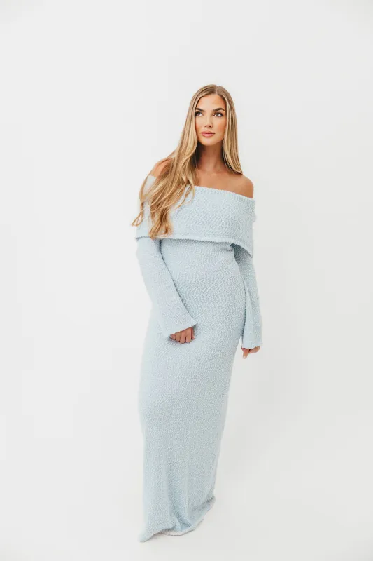Nora Knit Maxi Dress in Dusty Blue - Bump Friendly sold by Worth Collective