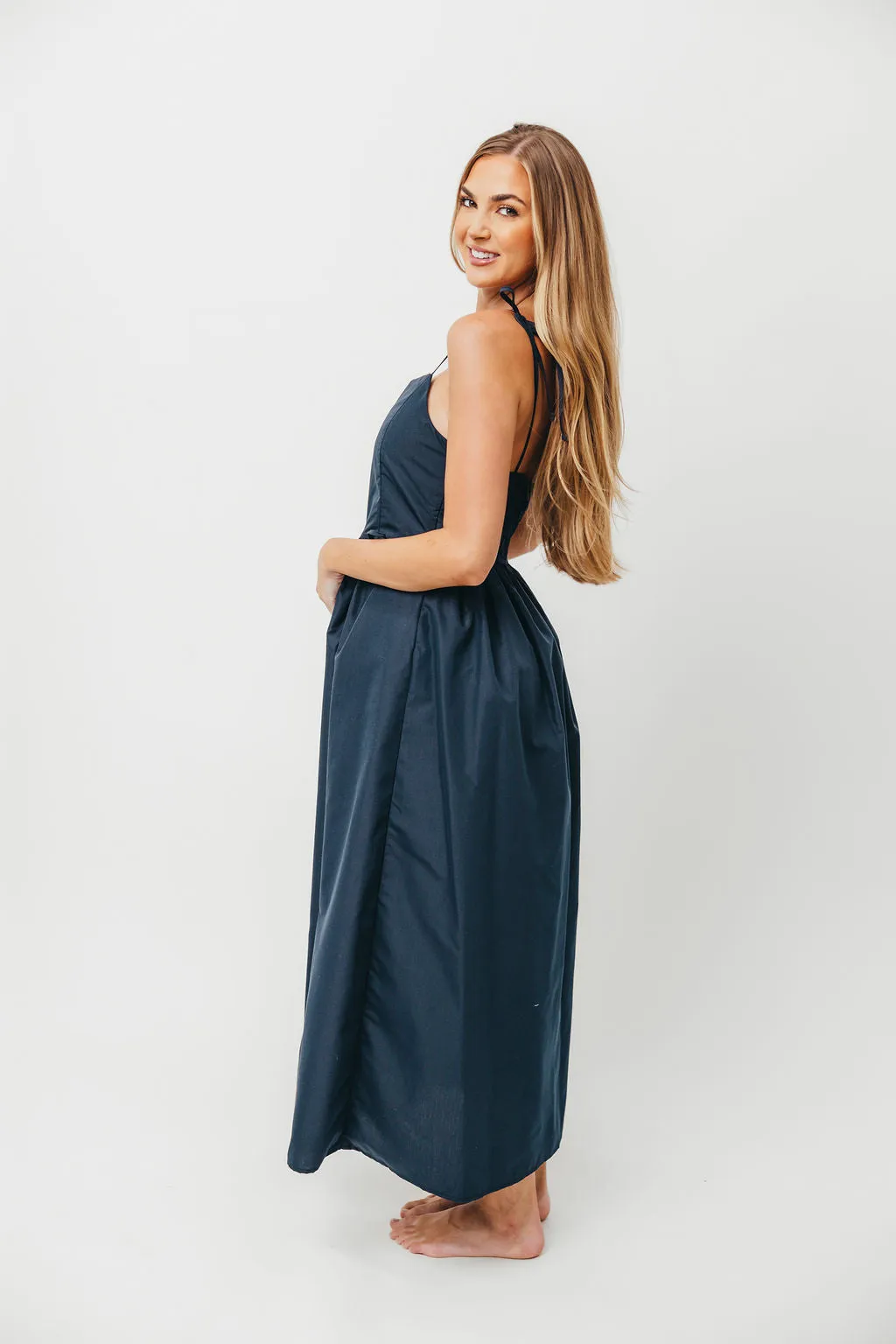 Gracelyn Bow Tie Front Detail Maxi Dress in Navy sold by Worth Collective product image thumbnail 5