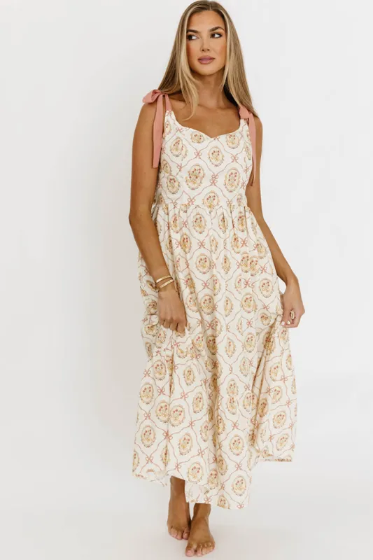 Mandi Floral Basque Maxi Dress in English Rose sold by Worth Collective